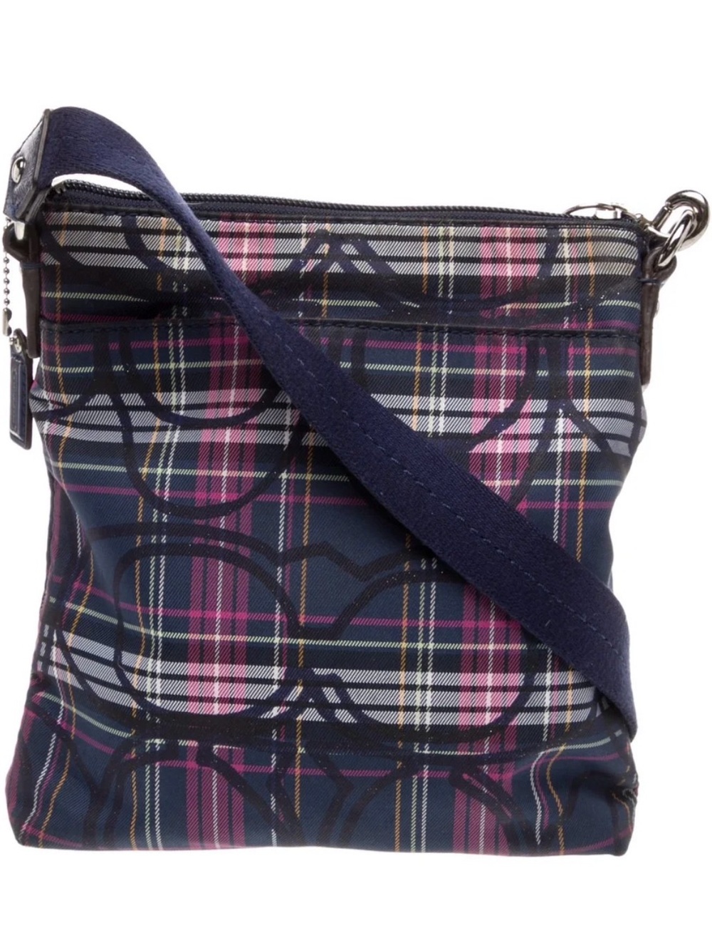 Coach Navy and Pink Plaid Crossbody Bag